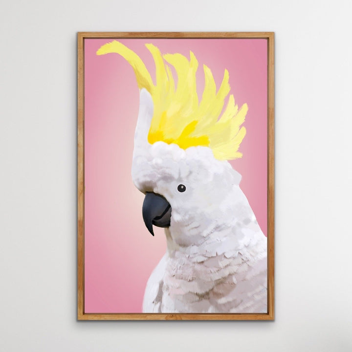 Cheeky Cockatoo - Pink Cockatoo Bird Art Print Stretched Canvas Wall Art - I Heart Wall Art