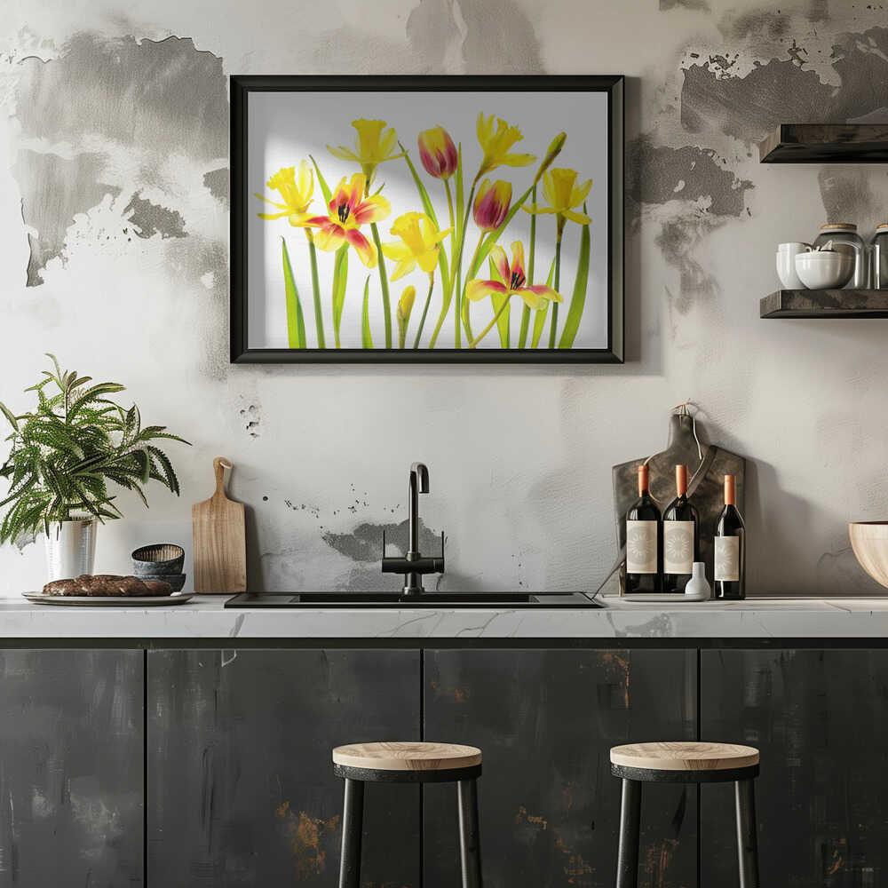 Cheerful Spring Flowers - Floral Photographic Stretched Canvas Poster or Fine Art Print