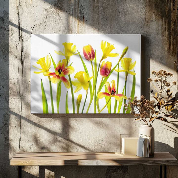 Cheerful Spring Flowers - Floral Photographic Stretched Canvas Poster or Fine Art Print