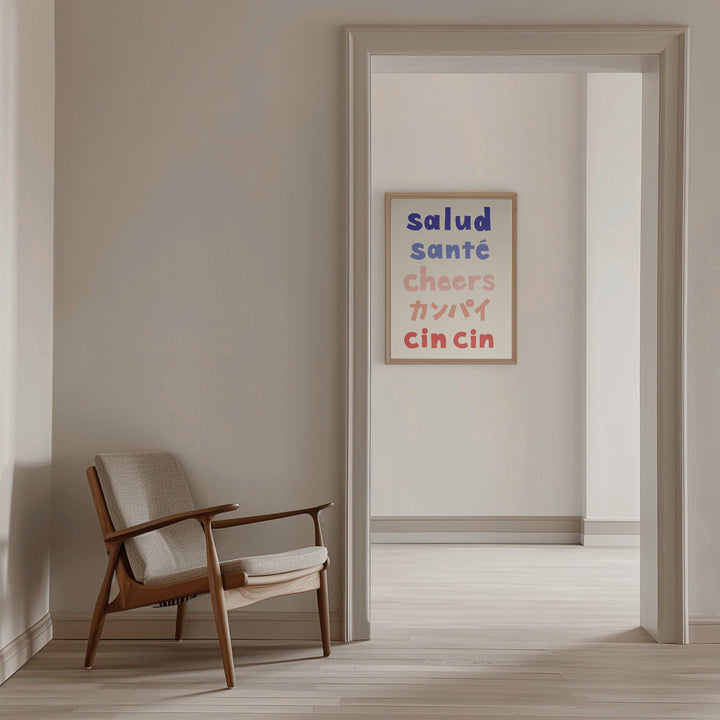 Cheers Typography - Salud Santé Cheers Kanpai Cin cin - Stretched Canvas, Poster or Fine Art Print I Heart Wall Art