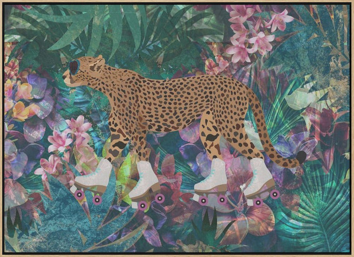 Cheetah Rollerskating in the jungle - Stretched Canvas, Poster or Fine Art Print - I Heart Wall Art - Poster Print, Canvas Print or Framed Art Print