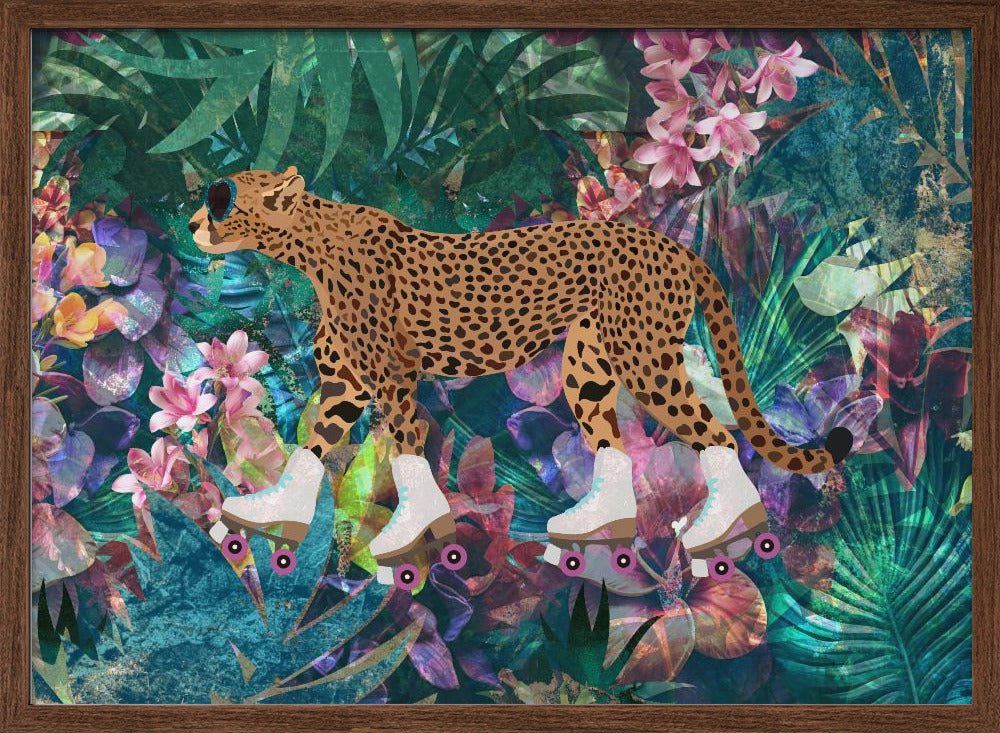 Cheetah Rollerskating in the jungle - Stretched Canvas, Poster or Fine Art Print - I Heart Wall Art - Poster Print, Canvas Print or Framed Art Print