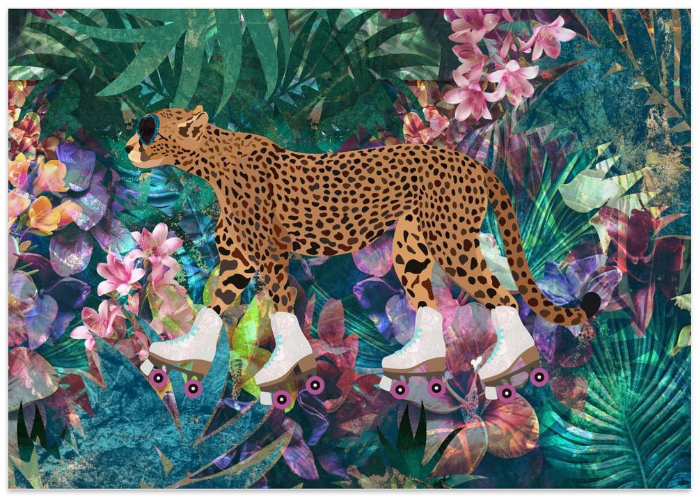 Cheetah Rollerskating in the jungle - Stretched Canvas, Poster or Fine Art Print - I Heart Wall Art - Poster Print, Canvas Print or Framed Art Print