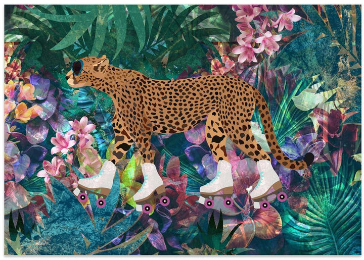 Cheetah Rollerskating in the jungle - Stretched Canvas, Poster or Fine Art Print - I Heart Wall Art - Poster Print, Canvas Print or Framed Art Print