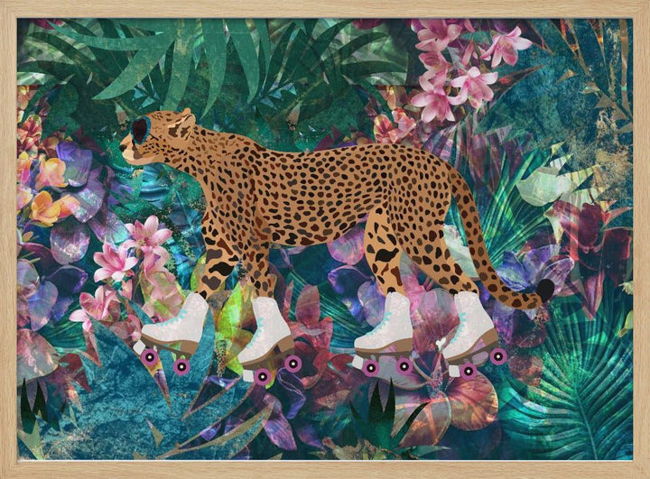 Cheetah Rollerskating in the jungle - Stretched Canvas, Poster or Fine Art Print - I Heart Wall Art - Poster Print, Canvas Print or Framed Art Print