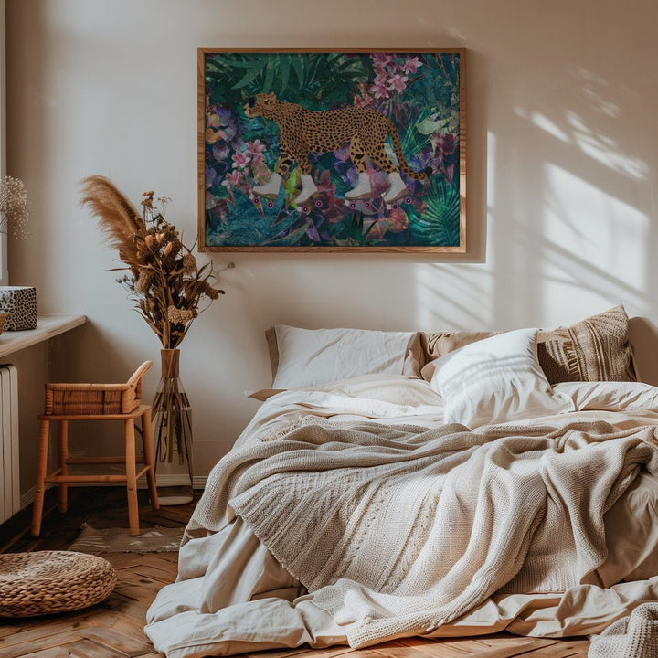 Cheetah Rollerskating in the jungle - Stretched Canvas, Poster or Fine Art Print - I Heart Wall Art - Poster Print, Canvas Print or Framed Art Print