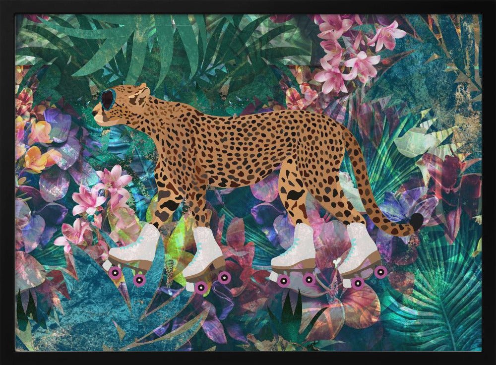 Cheetah Rollerskating in the jungle - Stretched Canvas, Poster or Fine Art Print - I Heart Wall Art - Poster Print, Canvas Print or Framed Art Print