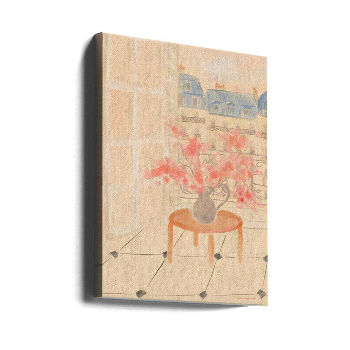 Cherry Blossoms In Parisian Apartment - Stretched Canvas Poster or Fine Art Print
