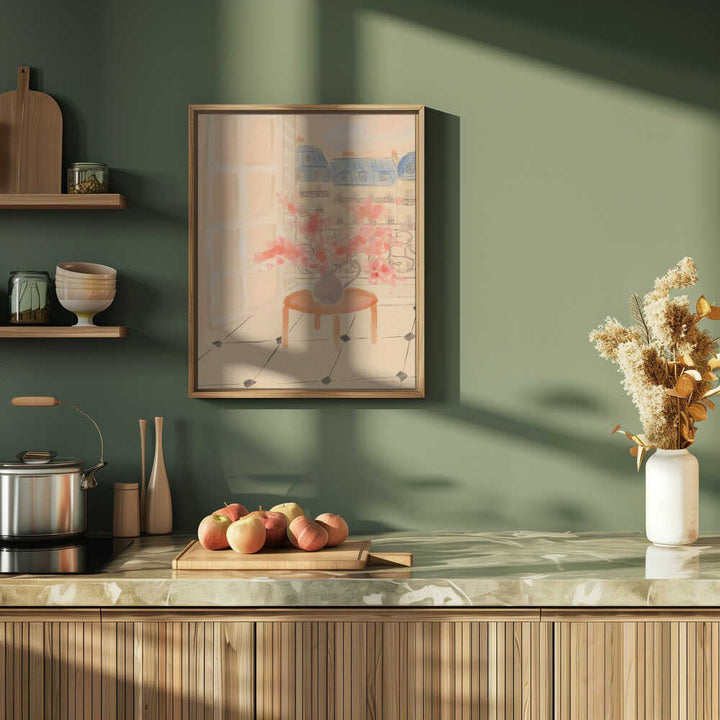 Cherry Blossoms In Parisian Apartment - Stretched Canvas Poster or Fine Art Print