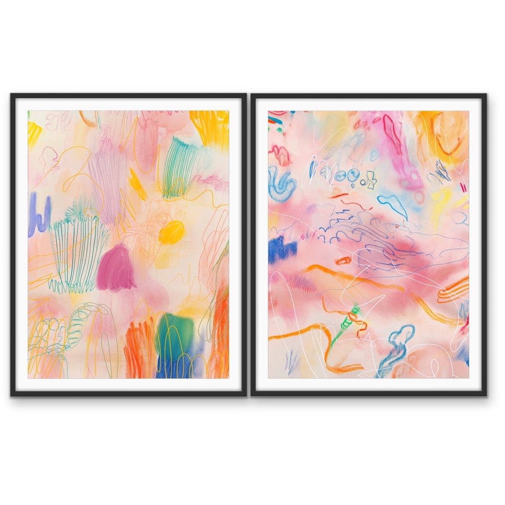 Child's Play - Two Piece Colourful Pattern, Stretched Canvas or Wall Art Print - I Heart Wall Art - Poster Print, Canvas Print or Framed Art Print