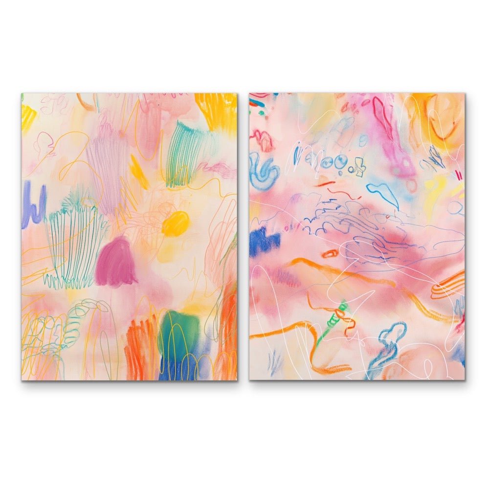 Child's Play - Two Piece Colourful Pattern, Stretched Canvas or Wall Art Print - I Heart Wall Art - Poster Print, Canvas Print or Framed Art Print