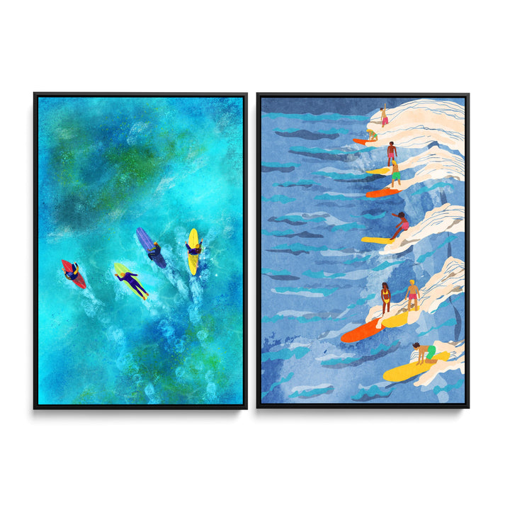 chilled surfing and Surfer Dudes by  Raissa	Oltmanns - Two Piece Stretched Canvas or Art Print Set Diptych - I Heart Wall Art