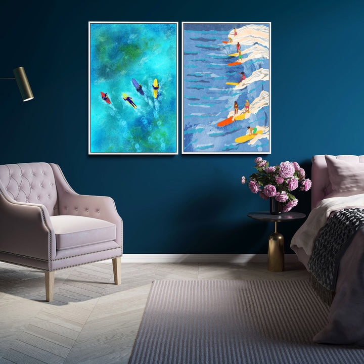chilled surfing and Surfer Dudes by  Raissa	Oltmanns - Two Piece Stretched Canvas or Art Print Set Diptych - I Heart Wall Art