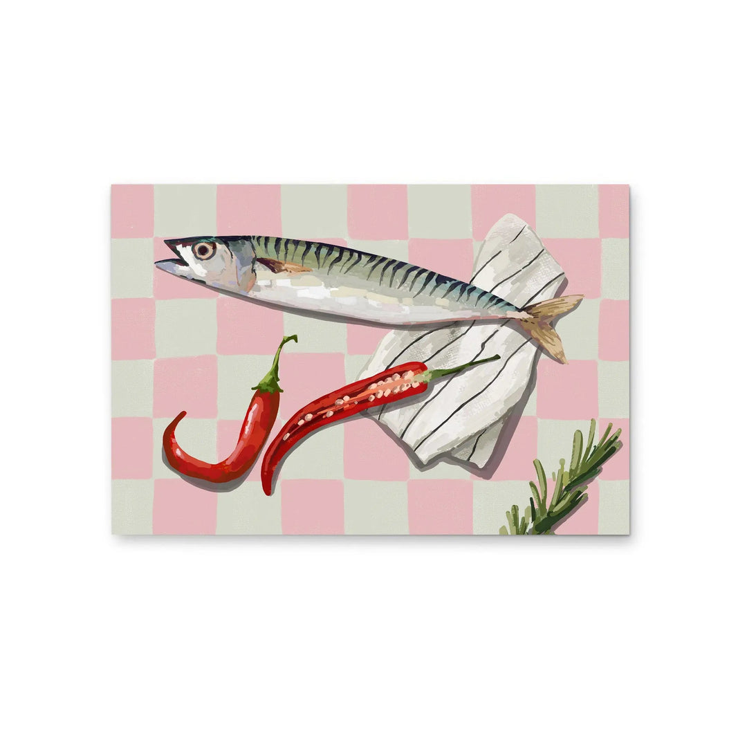 Chilli con Fishy - Contemporary Still Art Featuring Seafood Sardine - Stretched Canvas Print or Framed Fine Art Print - Artwork I Heart Wall Art Australia 