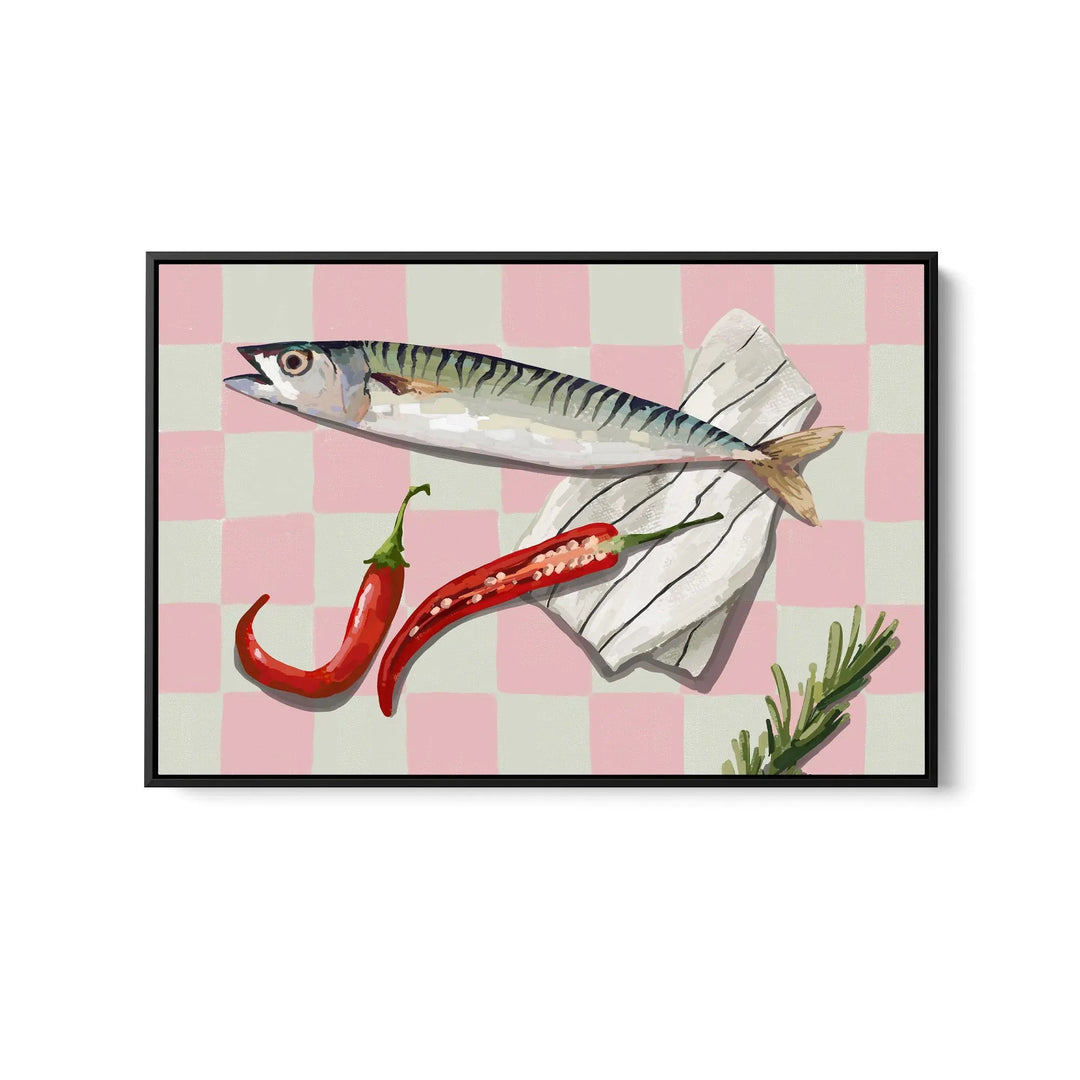 Chilli con Fishy - Contemporary Still Art Featuring Seafood Sardine - Stretched Canvas Print or Framed Fine Art Print - Artwork I Heart Wall Art Australia 