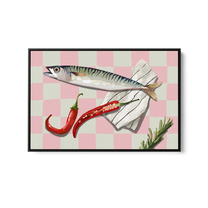 Chilli con Fishy - Contemporary Still Art Featuring Seafood Sardine - Stretched Canvas Print or Framed Fine Art Print - Artwork I Heart Wall Art Australia 
