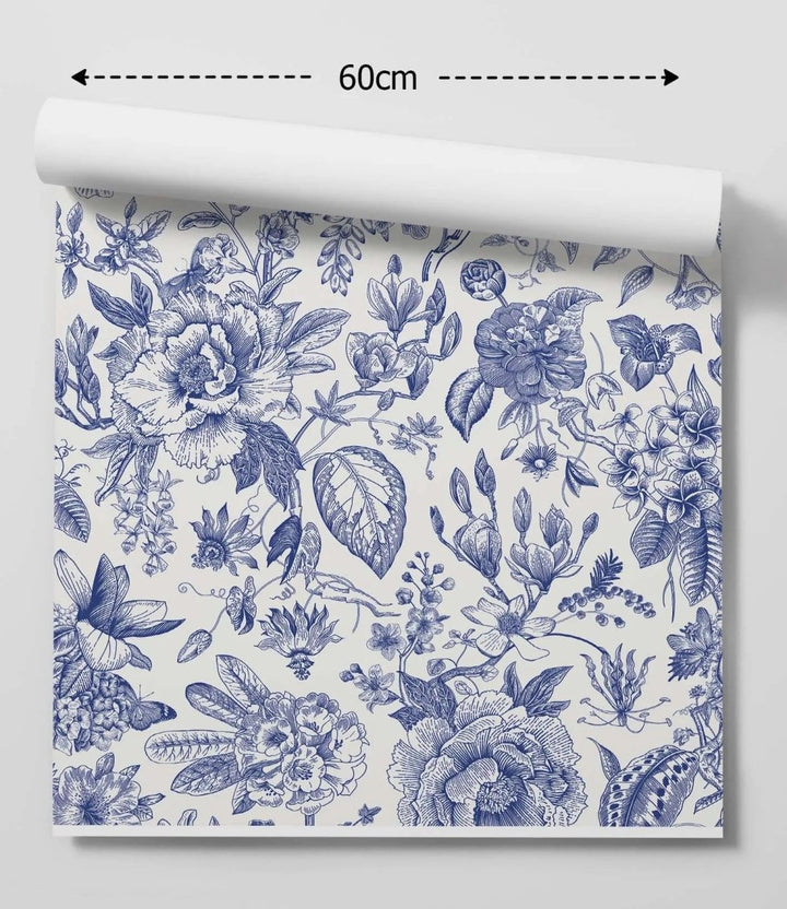 Chinoiserie In Blue Wallpaper - Blue Classic Style Removable Peel and Stick or Soak and Stick Removable Wallpaper - I Heart Wall Art - Poster Print, Canvas Print or Framed Art Print