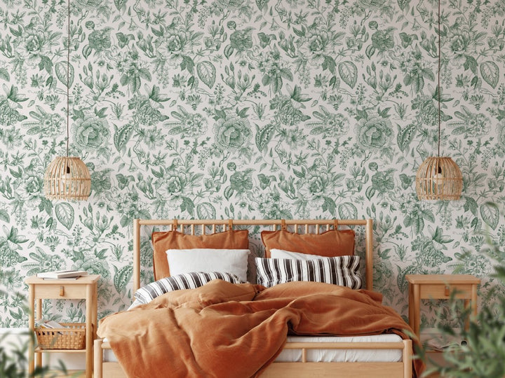 Chinoiserie In Green Wallpaper - Green Classic Style Removable Peel and Stick Wallpaper - I Heart Wall Art - Poster Print, Canvas Print or Framed Art Print