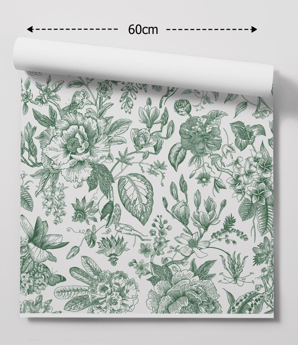 Chinoiserie In Green Wallpaper - Green Classic Style Removable Peel and Stick Wallpaper - I Heart Wall Art - Poster Print, Canvas Print or Framed Art Print