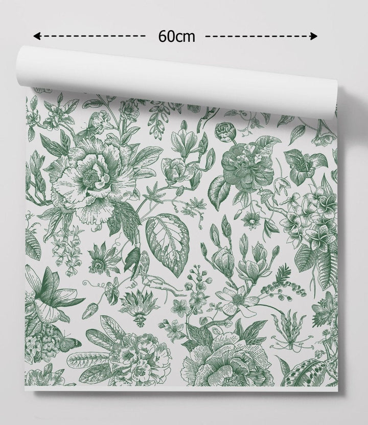 Chinoiserie In Green Wallpaper - Green Classic Style Removable Peel and Stick Wallpaper - I Heart Wall Art - Poster Print, Canvas Print or Framed Art Print