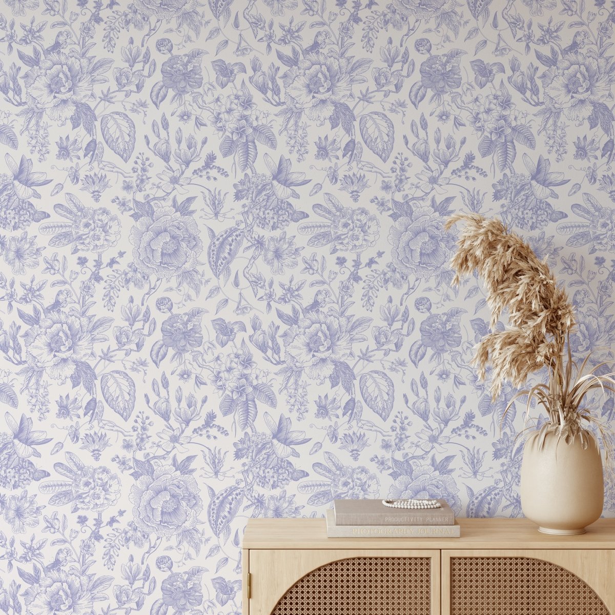 Chinoiserie In Lavender Wallpaper - Classic Style Removable Peel and Stick Wallpaper - I Heart Wall Art - Poster Print, Canvas Print or Framed Art Print