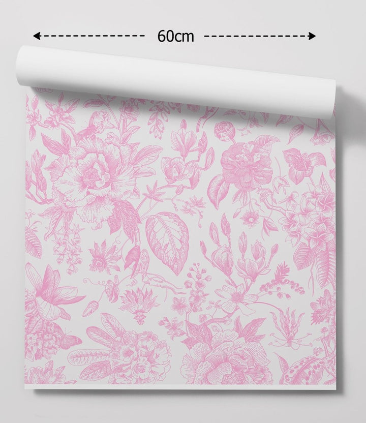 Chinoiserie In Pink Wallpaper - Classic Style Removable Peel and Stick Wallpaper - I Heart Wall Art - Poster Print, Canvas Print or Framed Art Print