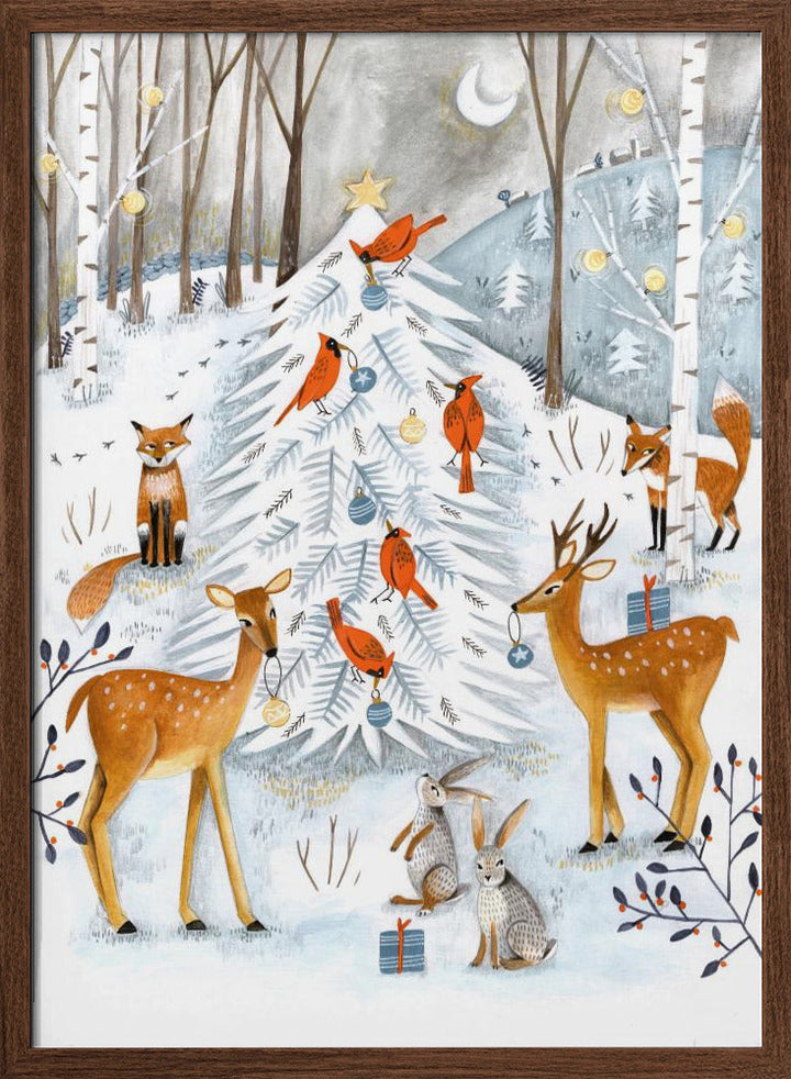 Christmas in the winter animal forest - Stretched Canvas, Poster or Fine Art Print I Heart Wall Art