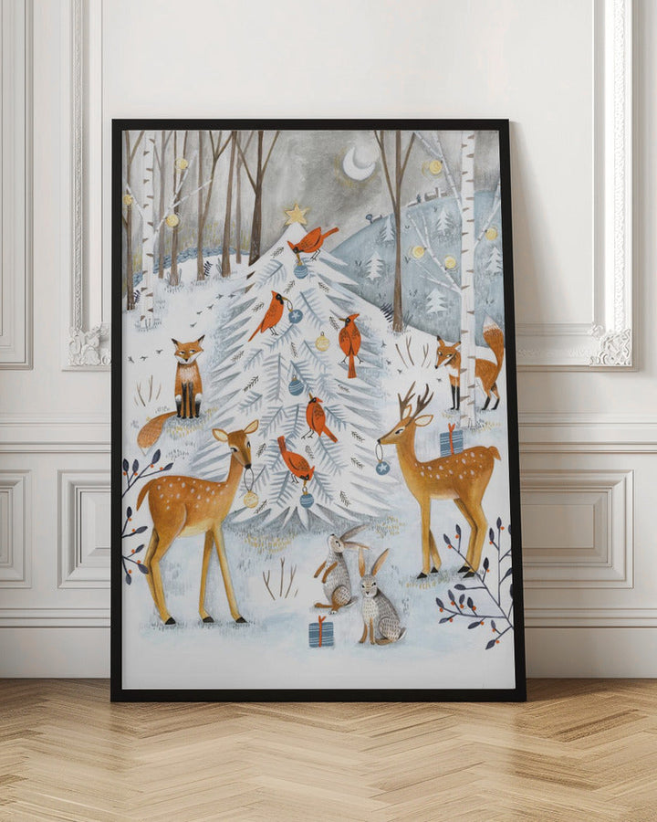 Christmas in the winter animal forest - Stretched Canvas, Poster or Fine Art Print I Heart Wall Art