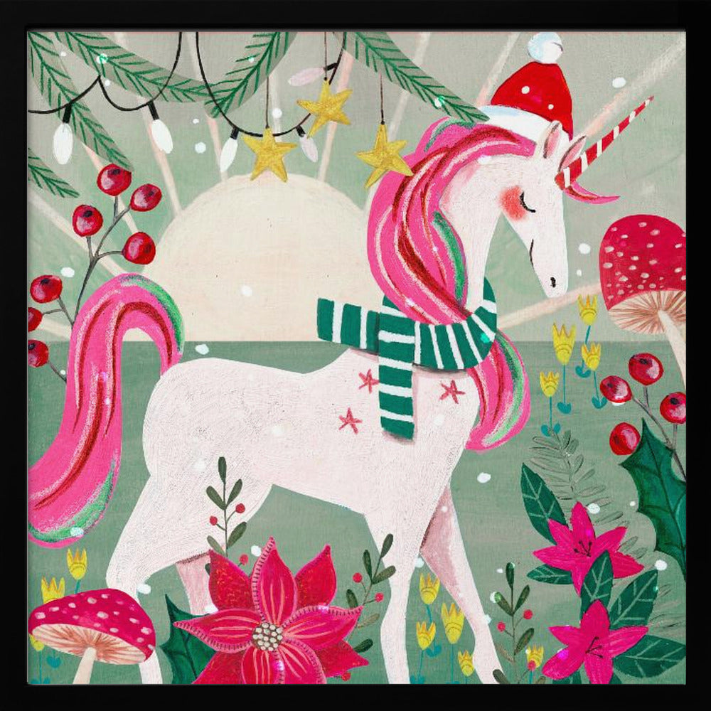Christmas Unicorn - Square Stretched Canvas, Poster or Fine Art Print I Heart Wall Art