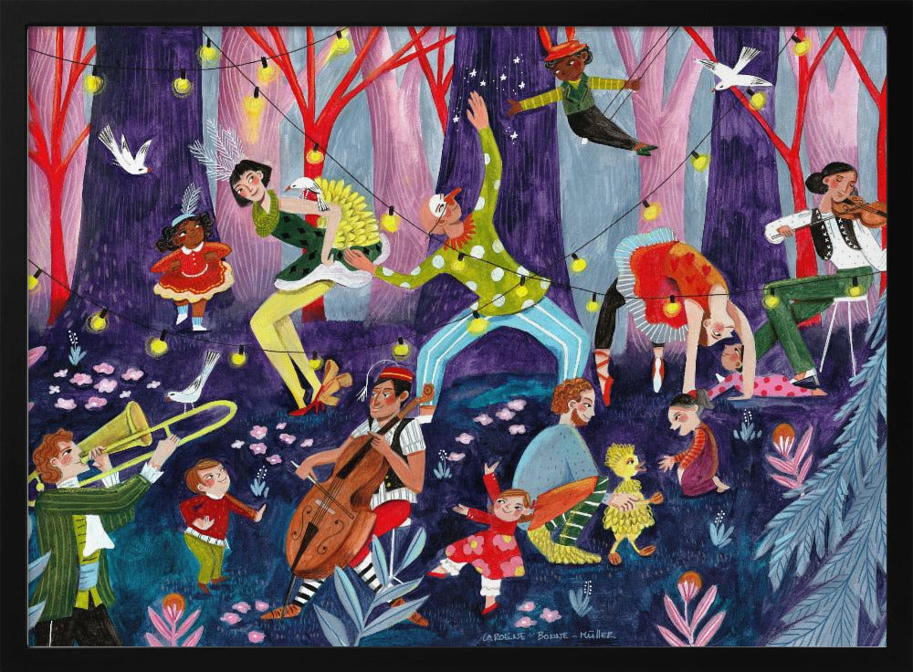 Circus performers and children in the forest - Stretched Canvas, Poster or Fine Art Print I Heart Wall Art