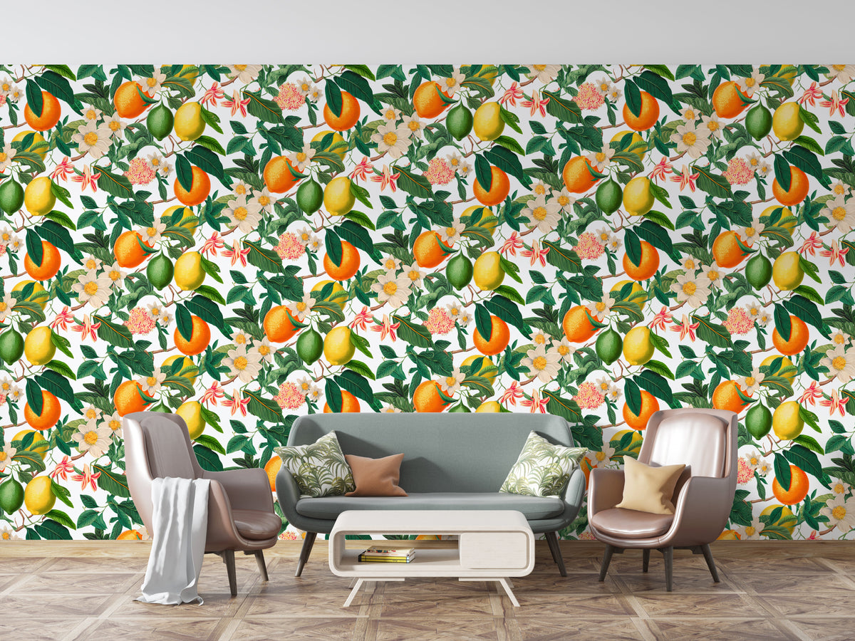 Citrus Bloom - Lemon and Orange Peel Stick Removable Wallpaper