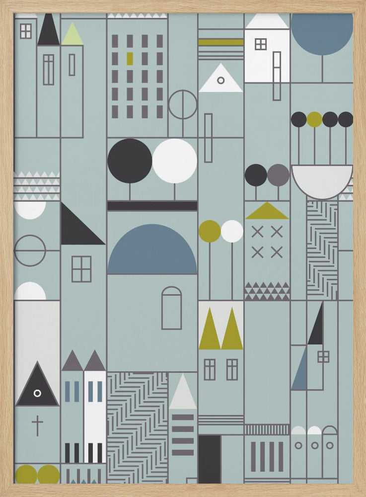 City life blocks blue teal pattern - Stretched Canvas, Poster or Fine Art Print I Heart Wall Art
