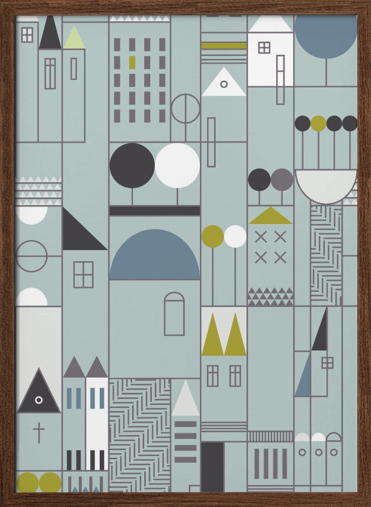 City life blocks blue teal pattern - Stretched Canvas, Poster or Fine Art Print I Heart Wall Art