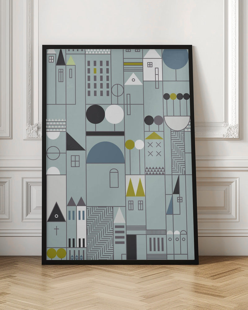 City life blocks blue teal pattern - Stretched Canvas, Poster or Fine Art Print I Heart Wall Art