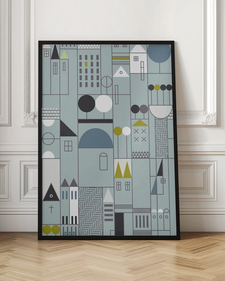 City life blocks blue teal pattern - Stretched Canvas, Poster or Fine Art Print I Heart Wall Art