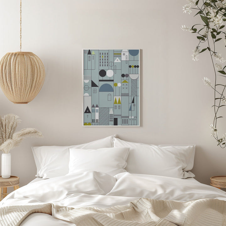 City life blocks blue teal pattern - Stretched Canvas, Poster or Fine Art Print I Heart Wall Art