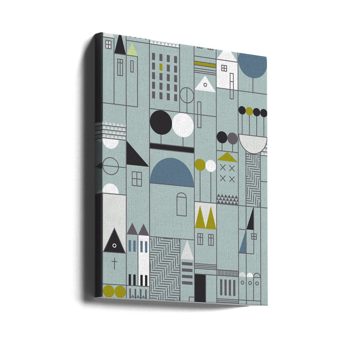 City life blocks blue teal pattern - Stretched Canvas, Poster or Fine Art Print I Heart Wall Art