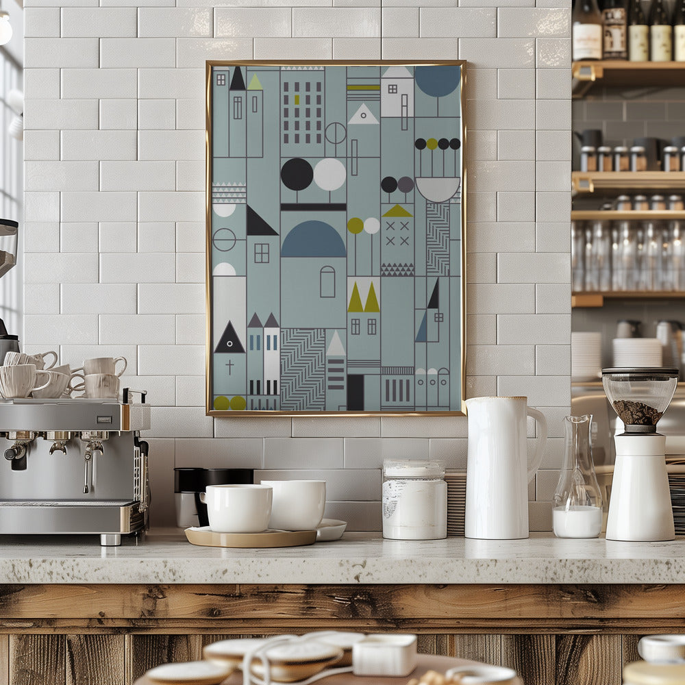 City life blocks blue teal pattern - Stretched Canvas, Poster or Fine Art Print I Heart Wall Art