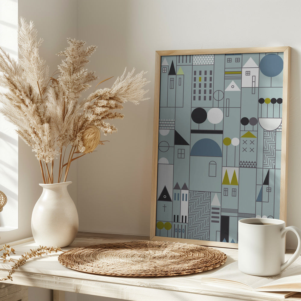 City life blocks blue teal pattern - Stretched Canvas, Poster or Fine Art Print I Heart Wall Art