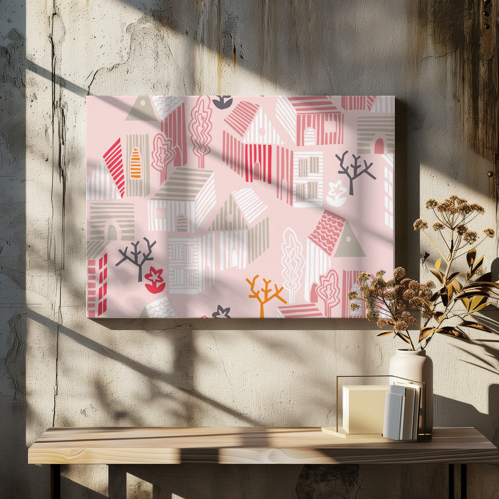 City life neighborhood pearl pink pattern - Stretched Canvas, Poster or Fine Art Print I Heart Wall Art
