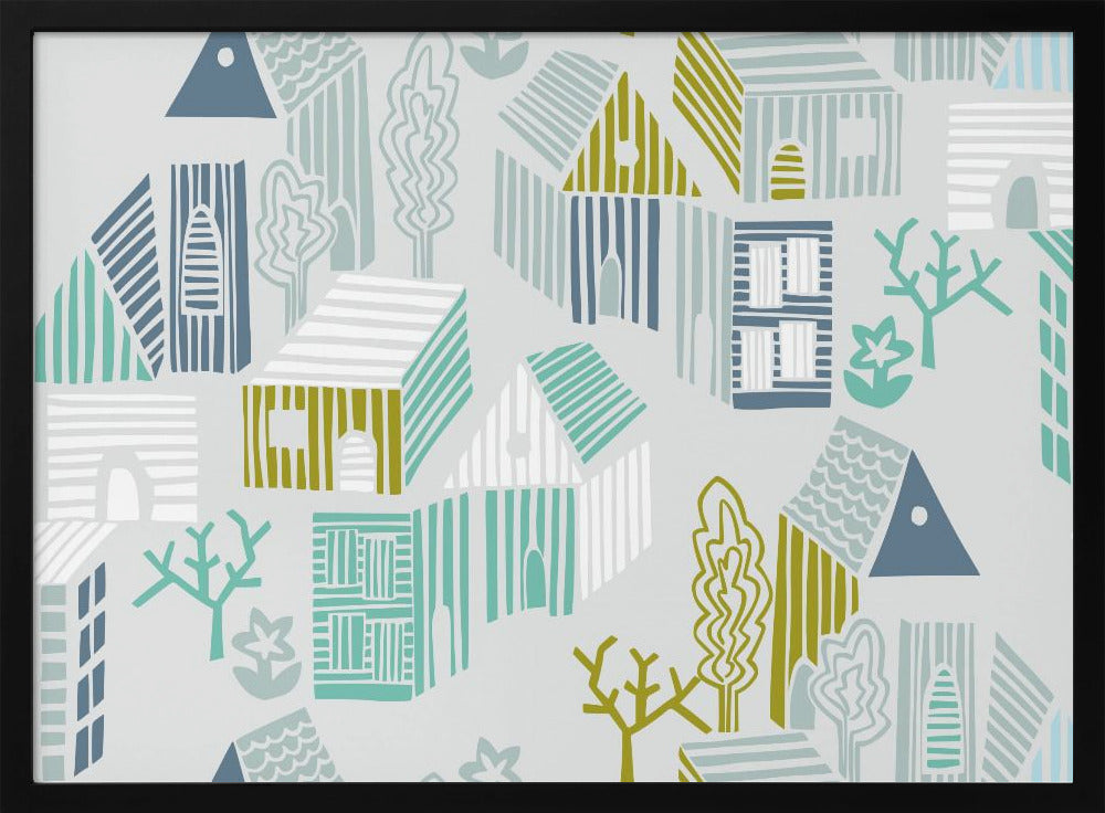 City life neighborhood soft grey pattern - Stretched Canvas, Poster or Fine Art Print I Heart Wall Art