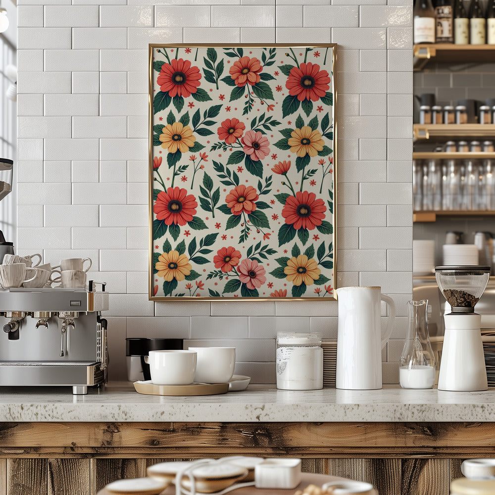 Classic Floral Symmetry - Stretched Canvas, Poster or Fine Art Print I Heart Wall Art