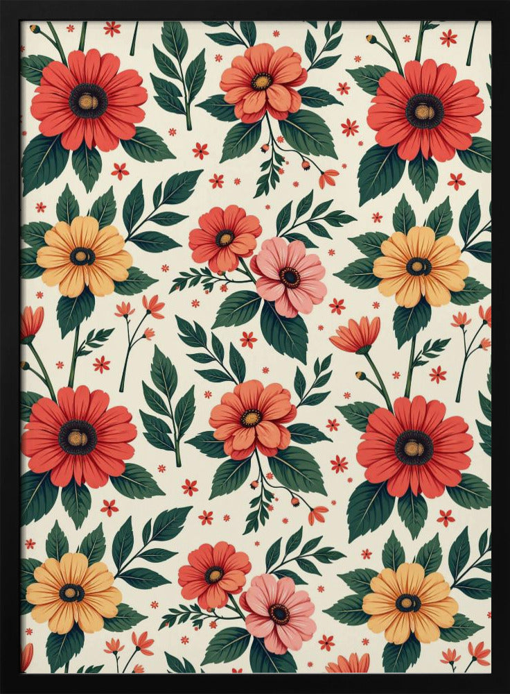 Classic Floral Symmetry - Stretched Canvas, Poster or Fine Art Print I Heart Wall Art