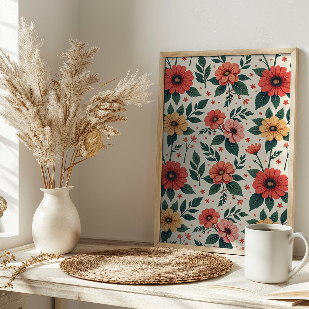 Classic Floral Symmetry - Stretched Canvas, Poster or Fine Art Print I Heart Wall Art