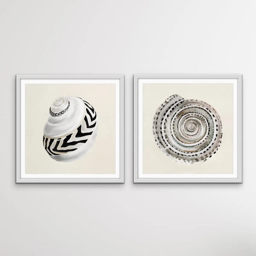 Classic Shell Set - Two Piece Cream and Black Shell Print Set - I Heart Wall Art