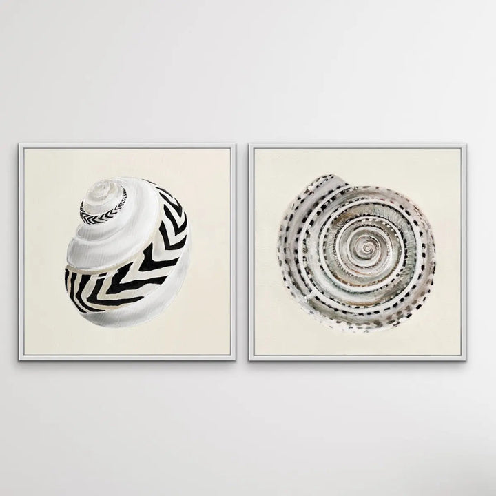 Classic Shell Set - Two Piece Cream and Black Shell Print Set - I Heart Wall Art