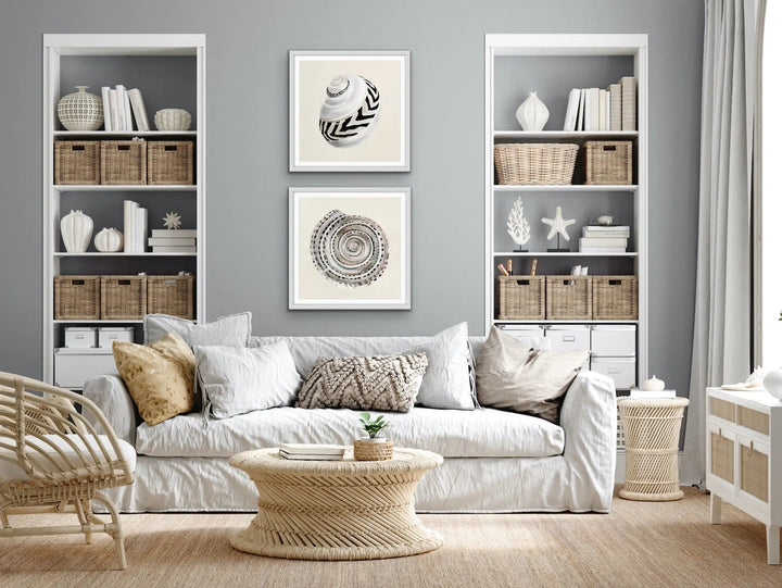 Classic Shell Set - Two Piece Cream and Black Shell Print Set - I Heart Wall Art