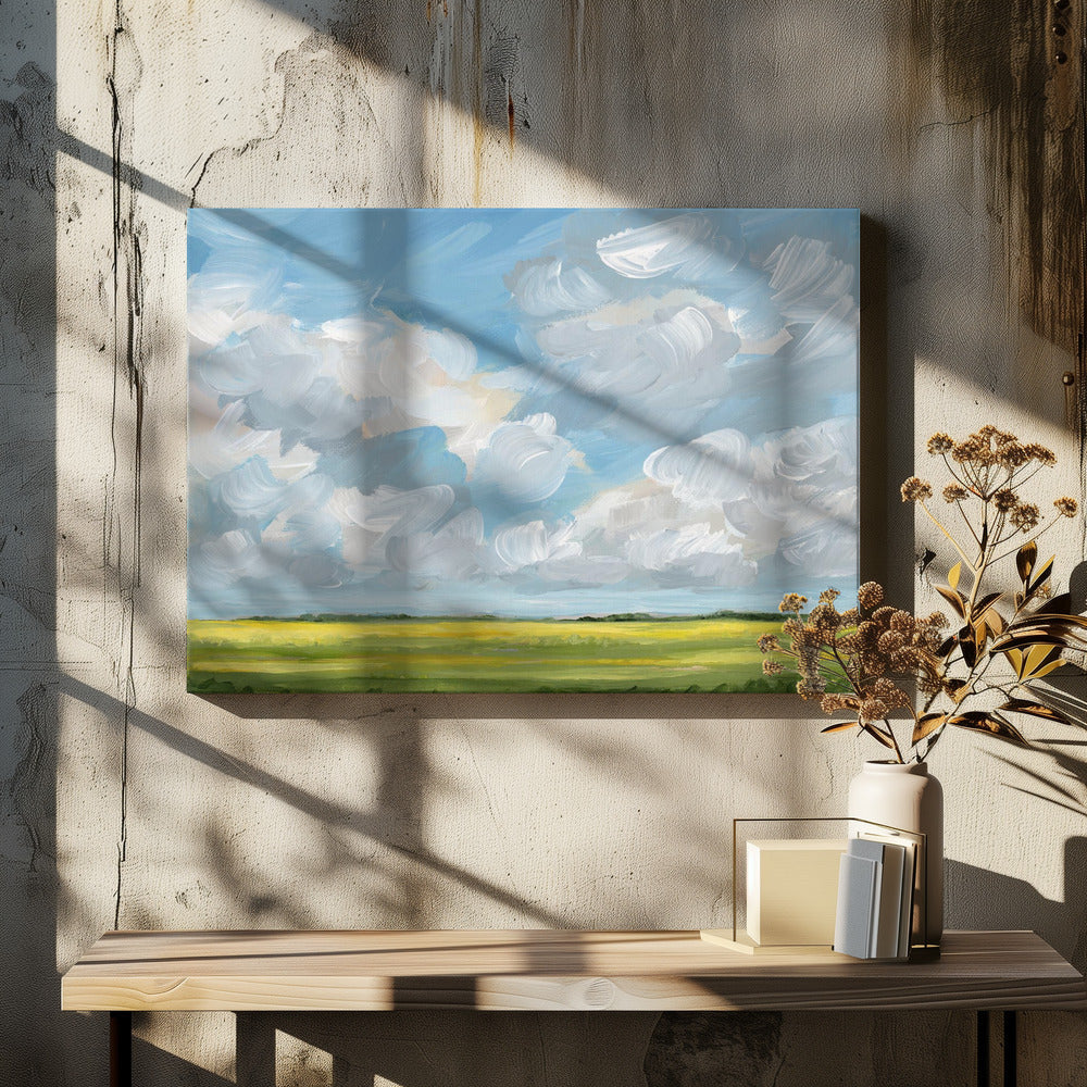 Clouds &amp;amp; Canola - Square Stretched Canvas, Poster or Fine Art Print I Heart Wall Art