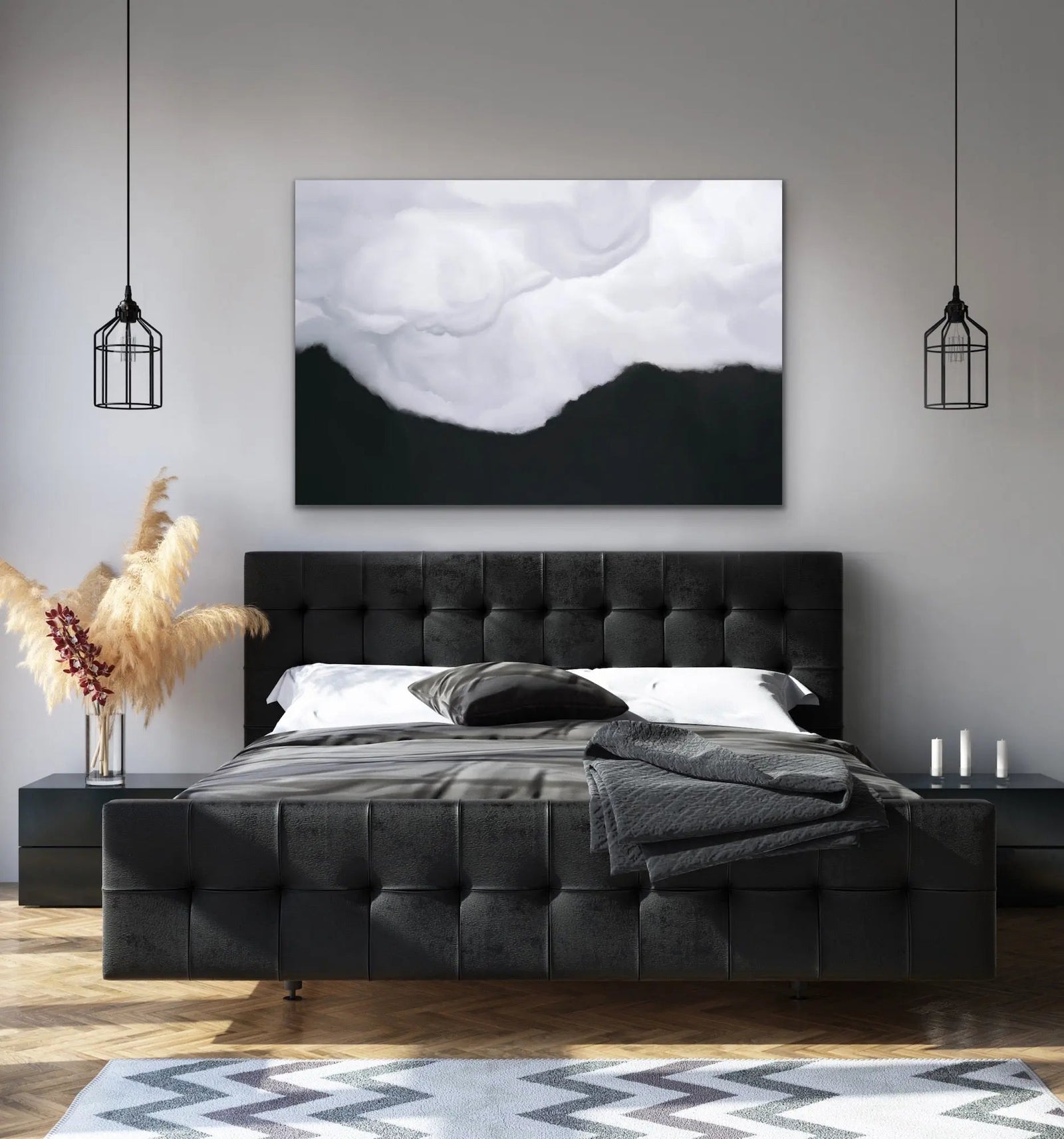 Clouds On Black Sky - Black and White Cloud Artwork - I Heart Wall Art
