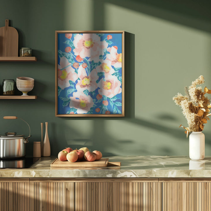 Cobalt Blue With Anemones - Stretched Canvas, Poster or Fine Art Print I Heart Wall Art